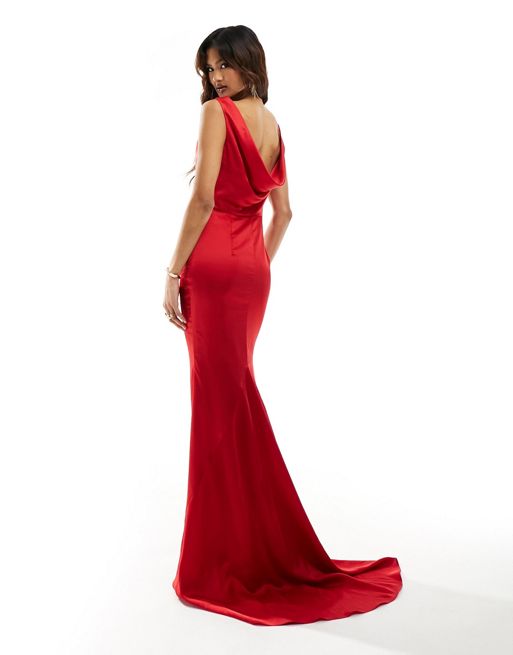 Jarlo open back maxi dress Twisted with fishtail in red 