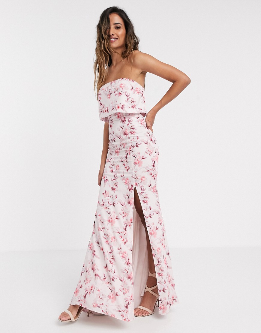 Jarlo overlay bandeau maxi dress in blossom print-Multi