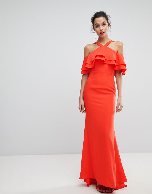 Ruffle front outlet maxi dress