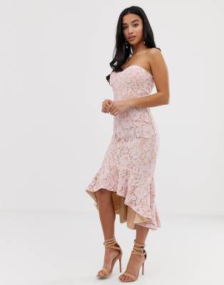 lace bandeau midi dress