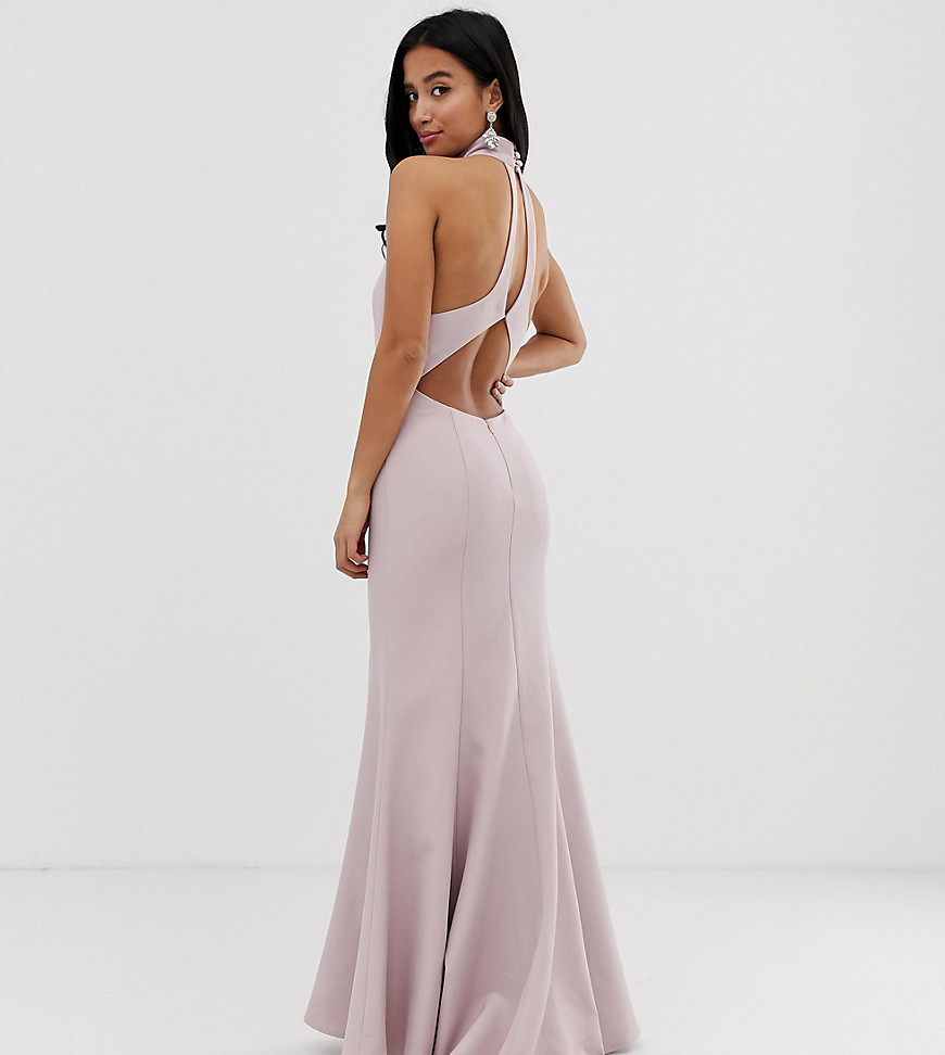 Jarlo Petite high neck trophy maxi dress with open back detail in pink