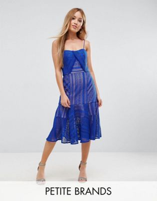 Jarlo Petite - Kanten midi-jurk met smalle bandjes-Blauw