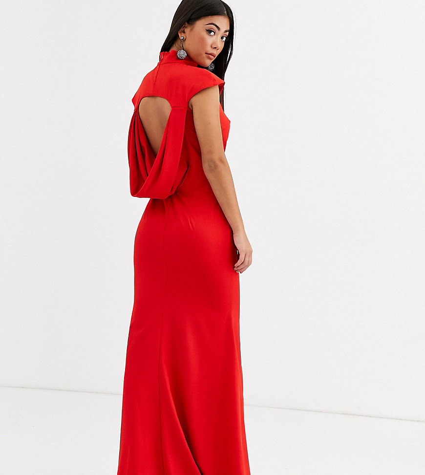 Jarlo Petite - Lange jurk met gedrapeerde achterkant en vissenstaartmodel in rood