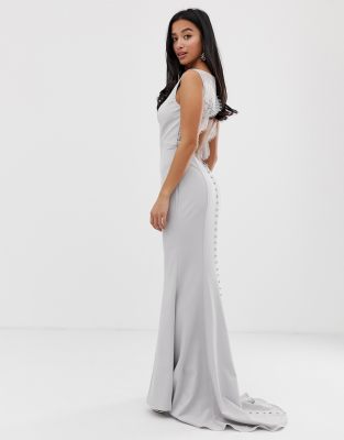 jarlo open back maxi dress with train detail