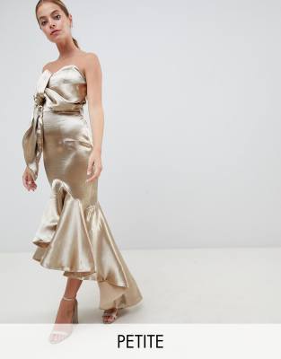 gold metallic midi dress