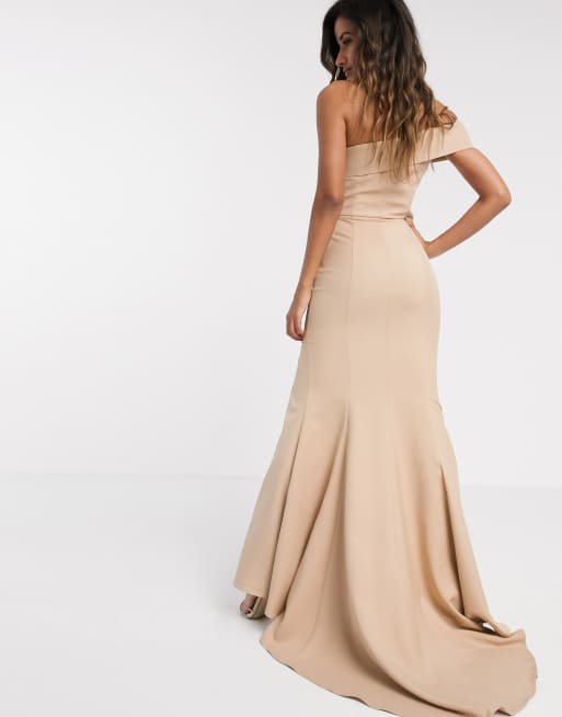 Pleated maxi shop dress in taupe