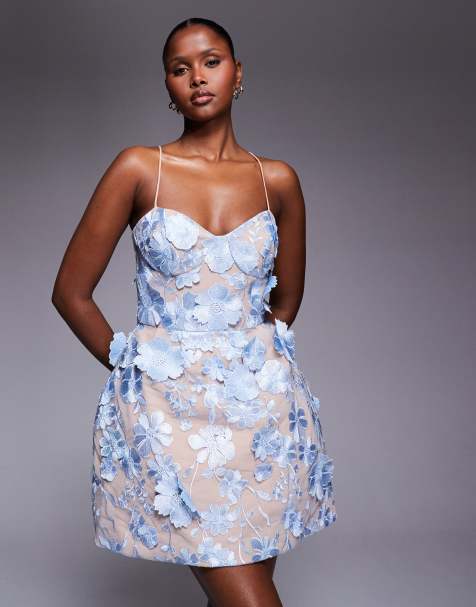 Jarlo - Ronie - Robe courte structurée en dentelle fleurie - Bleu - view 1