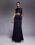 [Jarlo] Jarlo satin maxi dress with cutout lace detail in navy 14 NAVY