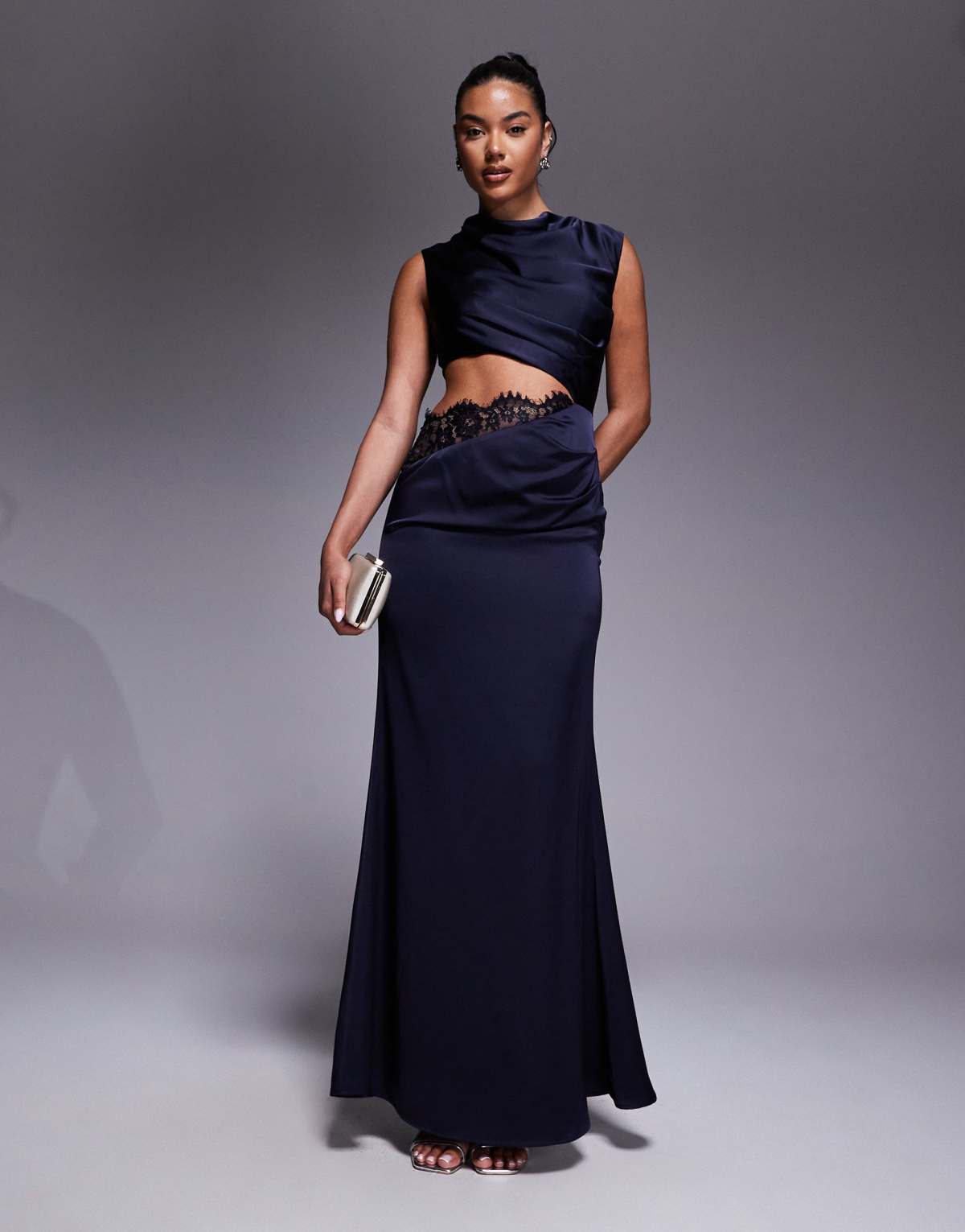 Jarlo satin maxi dress with cutout lace detail in navy