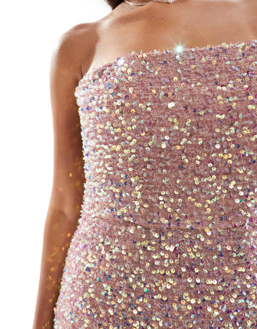 Jarlo sequin slit maxi dress in rose gold | ASOS