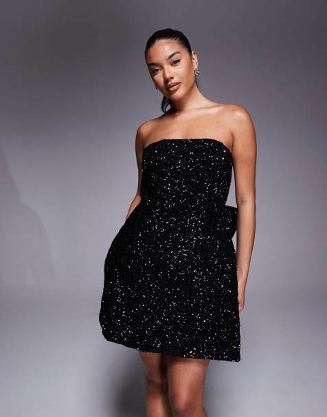 Jarlo sequin structured mini dress with bow back in black
