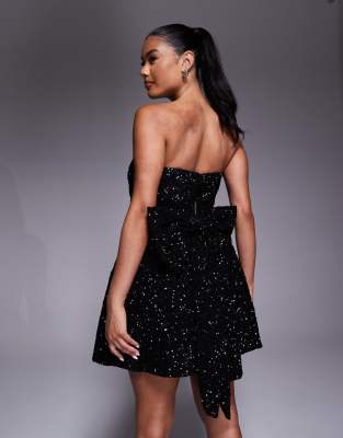 Jarlo Sequin Structured Mini Dress With Bow Back In Black