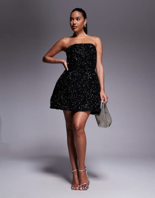 Jarlo sequin structured mini dress with bow back in black, 4 of 4