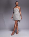 [Jarlo] Jarlo sequin structured mini dress with bow back in silver 10 SILVER
