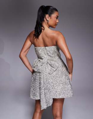 Jarlo Sequin Structured Mini Dress With Bow Back In Silver