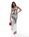 [Jarlo] Jarlo spaghetti strap sequin maxi dress in silver 12 silver