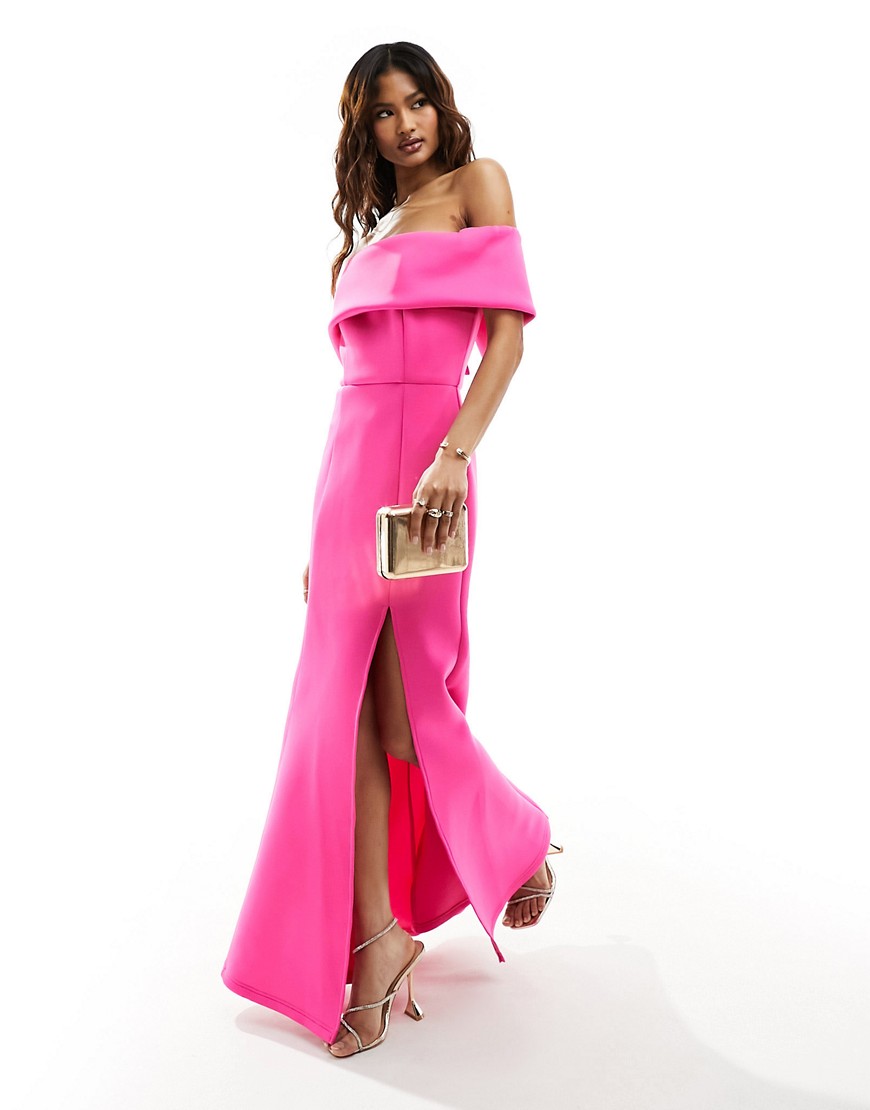 Jarlo straight bardot gown with fishtail skirt in pink