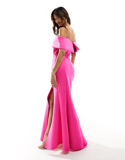 Jarlo straight bardot gown with fishtail skirt in pink