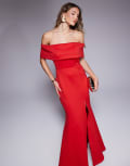 [Jarlo] Jarlo straight bardot gown with fishtail skirt in red 14 Red