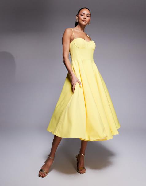 Jarlo structured a-line midi dress in yellow - view 1