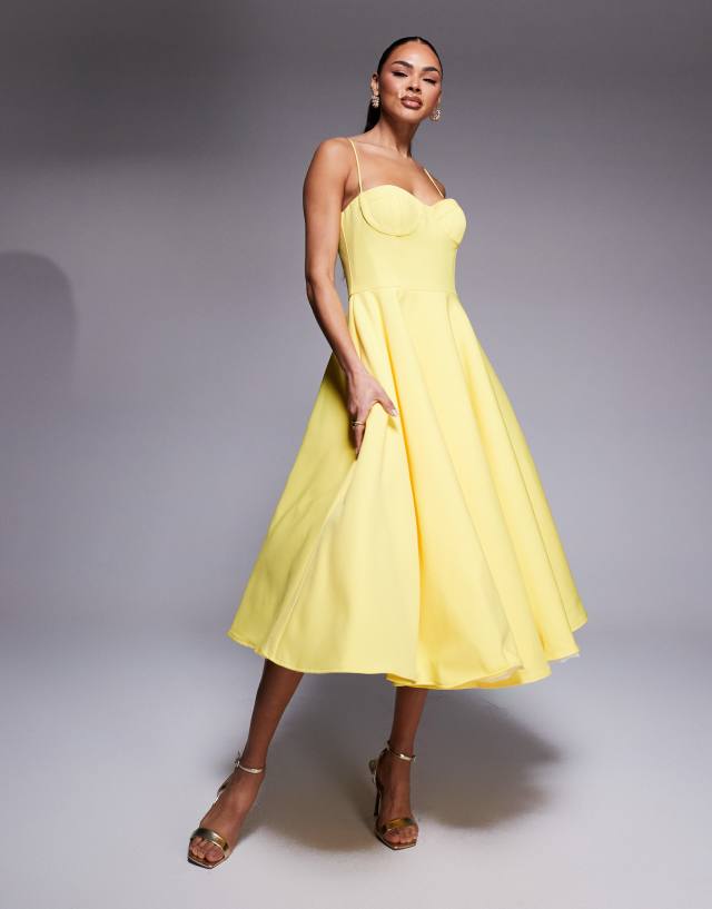 Jarlo structured a-line midi dress in yellow
