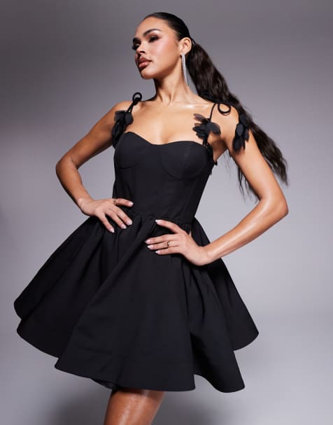 Jarlo structured a-line mini dress with 3d strap detail in black - view 1