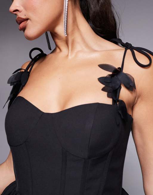Jarlo structured a-line mini dress with 3d strap detail in black