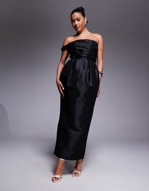 Jarlo structured asymmetric off shoulder maxi dress in black