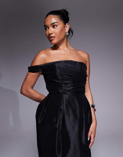 Jarlo structured asymmetric off shoulder maxi dress in black  , 3 of 4