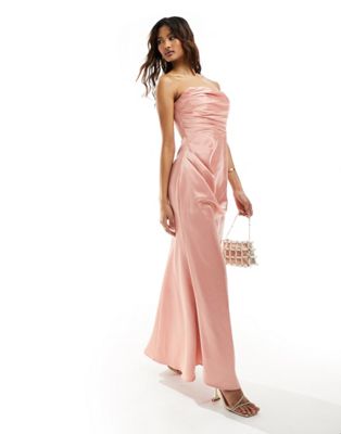 Jarlo Structured Bandeau Satin Maxi Dress In Blush-pink