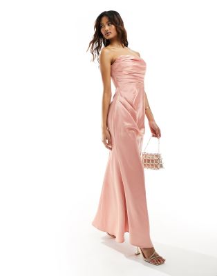 Jarlo Structured Bandeau Satin Maxi Dress In Blush-pink