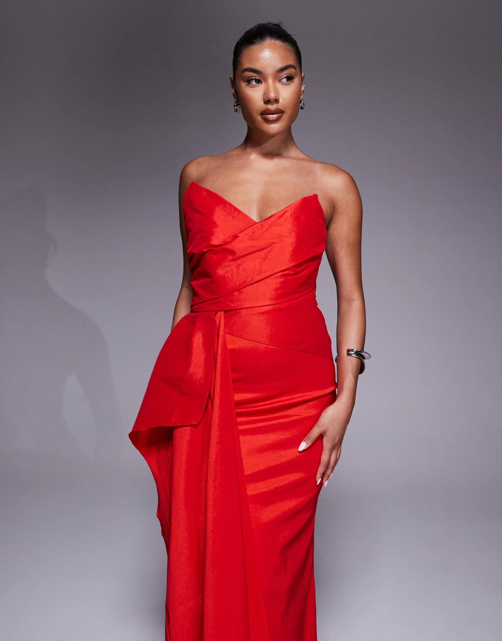 Платье мидакси из структурированного атласа Jarlo красного цвета с драпировкой