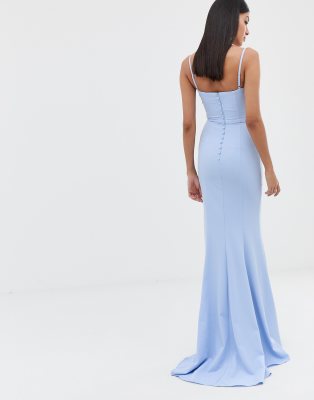 jarlo tall cami strap maxi dress with button back detail in blue