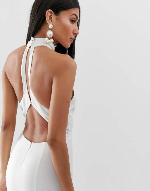 Jarlo Tall high neck trophy maxi dress with open back detail in