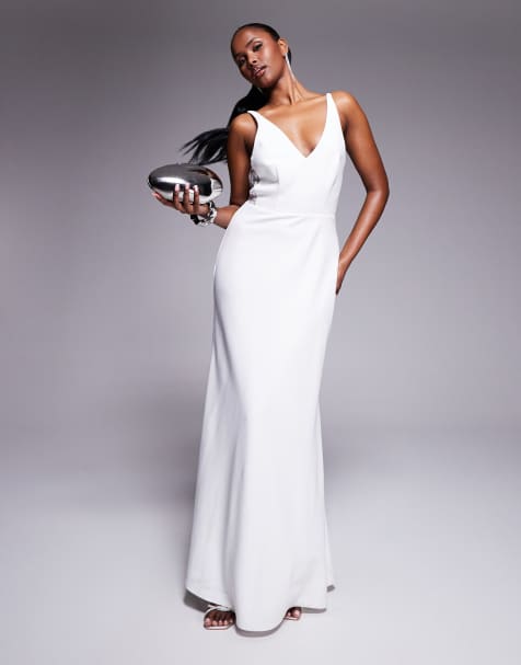 Jarlo v-neck maxi dress with lace panels in ivory