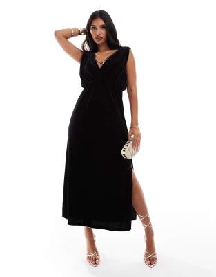 v-neck midi dress in black