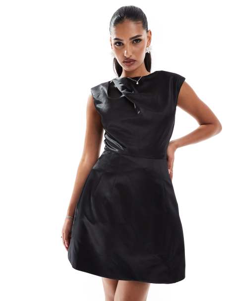 Jarlo volume boat neck mini dress in black - view 1