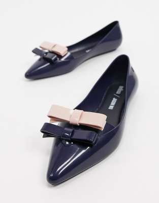 Jason Wu Bow Pointed Flat Shoes-navy In Navy