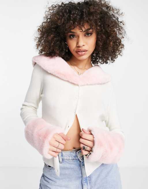 Jayley - 90s vestje met afneembare randen van imitatiebont in crème