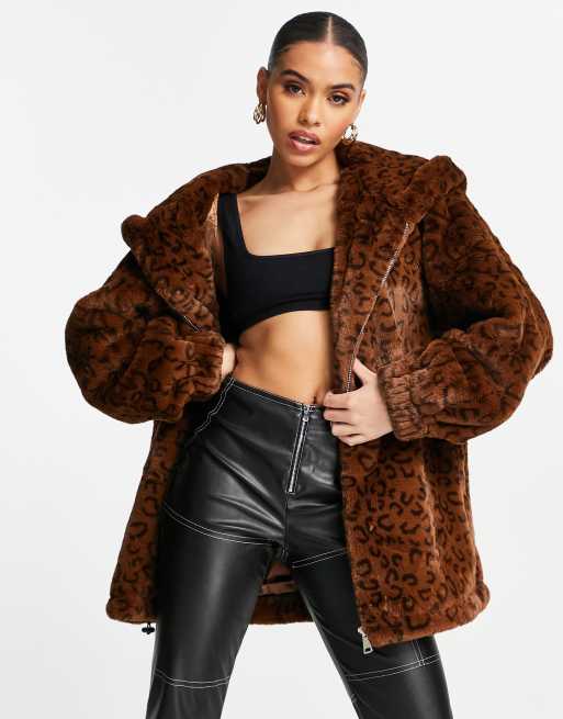 Jayley animal print hooded jacket in brown ASOS