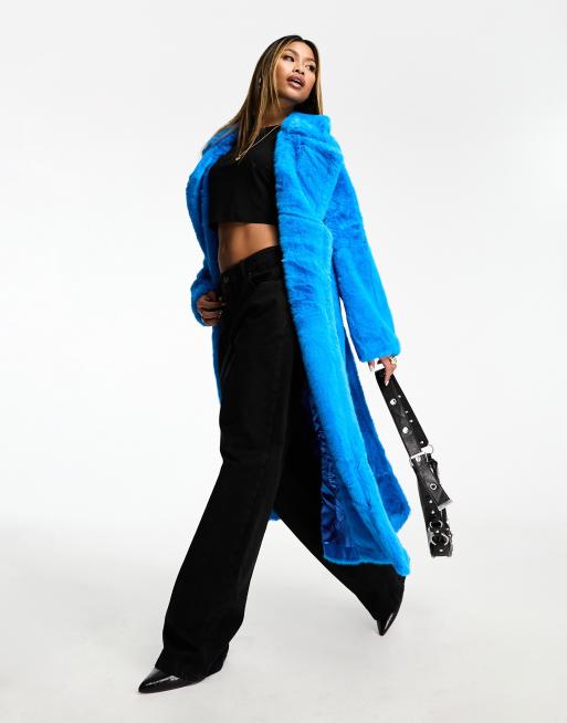 Jayley - Blå slå om-midifrakke i imiteret pels, 4 af 4