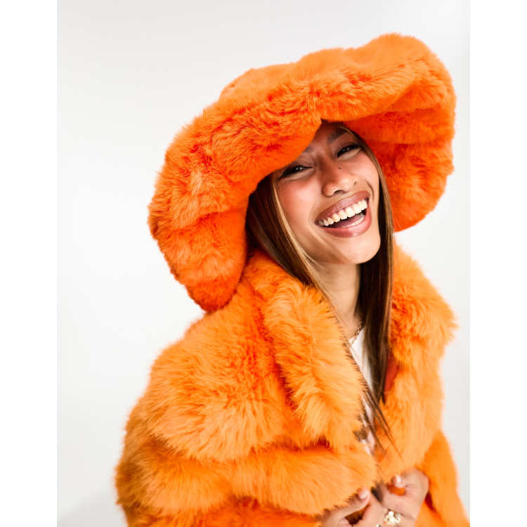 Chapeau Bob En Fausse Fourrure à Motif Floral - Taille Unique, Orange, Pour Femme, Automne-hiver