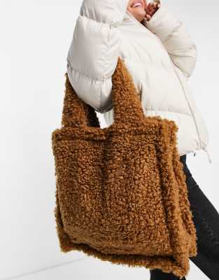 Jayley - Borsa shopper grande in montone sintetico, color cuoio