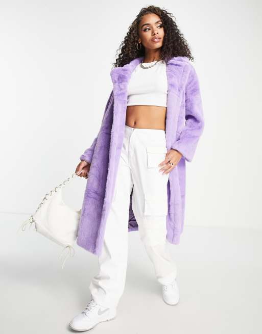 Jayley - Cappotto in ecopelliccia lilla taglio lungo