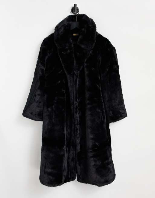 Jayley - Cappotto in pelliccia sintetica nero taglio lungo