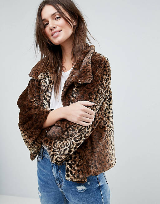 Jayley Curly Faux Fur Leopard Print Jacket | ASOS
