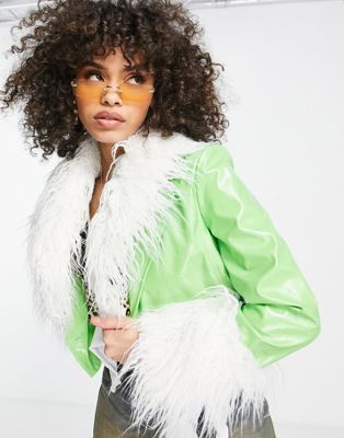 Jayley detatchable trim short jacket in bright green