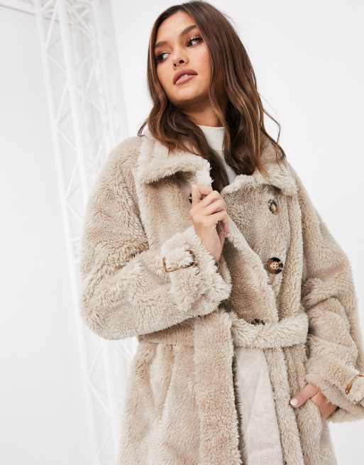 Jayley teddy faux 2024 fur double breasted coat