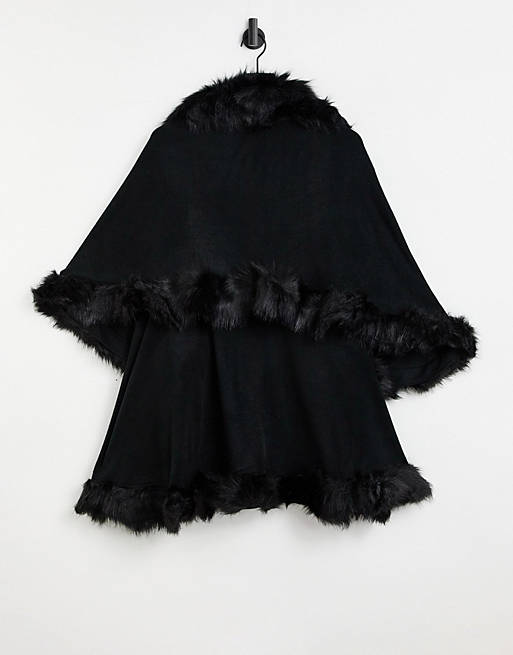 Cape in  Black Velvet/Faux fur/One Size/Fancy-Dress 