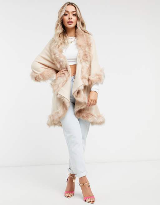 Faux fur trimmed on sale cape